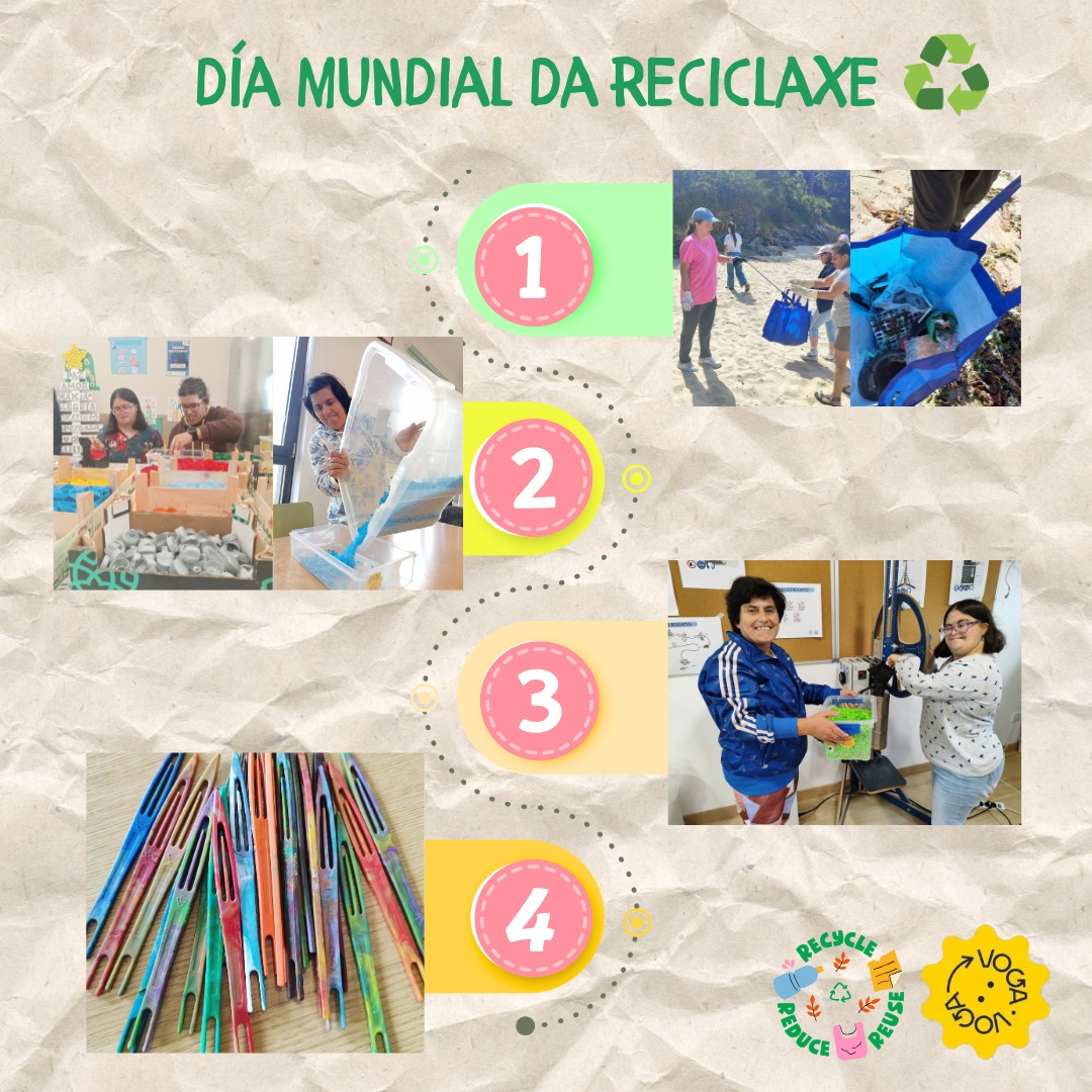 ♻️ Día Mundial da Reciclaxe

No proxecto Vogavoga transformamos residuos mariños en novas oportunidades 🌊
1. Recollemos os residuos plásticos
2. Separámolos, limpámolos e triturámolos no noso centro
3. Dámoslles unha segunda vida ca inxectora no noso taller
4. Convertémolos en novos produtos ♻️

Cada pequeno xesto conta para coidar o mar e a Nai Terra 🌍

Reutilizar, reciclar e reducir 💙

#DíaDaReciclaxe #Vogavoga #PlásticosMariños #ReciclaxeCreativa #EconomíaCircular
